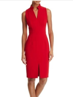 Black Halo red Antoinette sheath dress with a pleated collar
